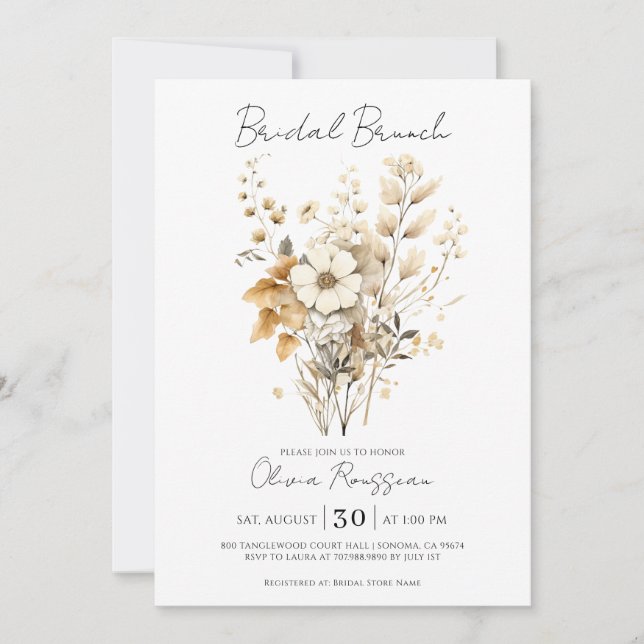 Convite Elegante Boho Floral Wildflower Bridal Brunch (Frente)