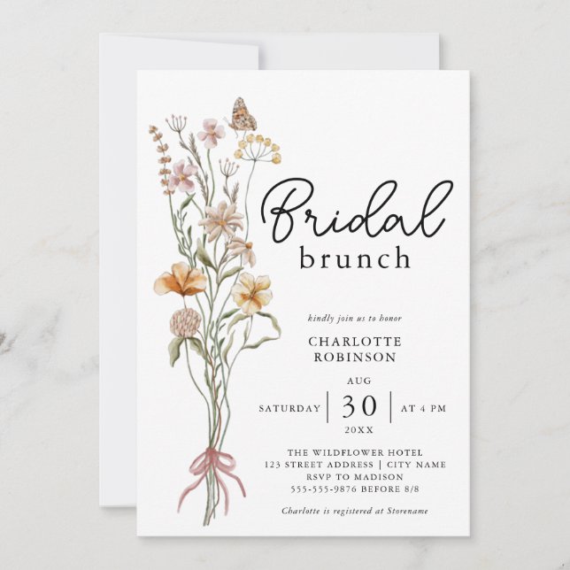 Convite Elegante Boho Floral Wildflower Bridal Brunch (Frente)