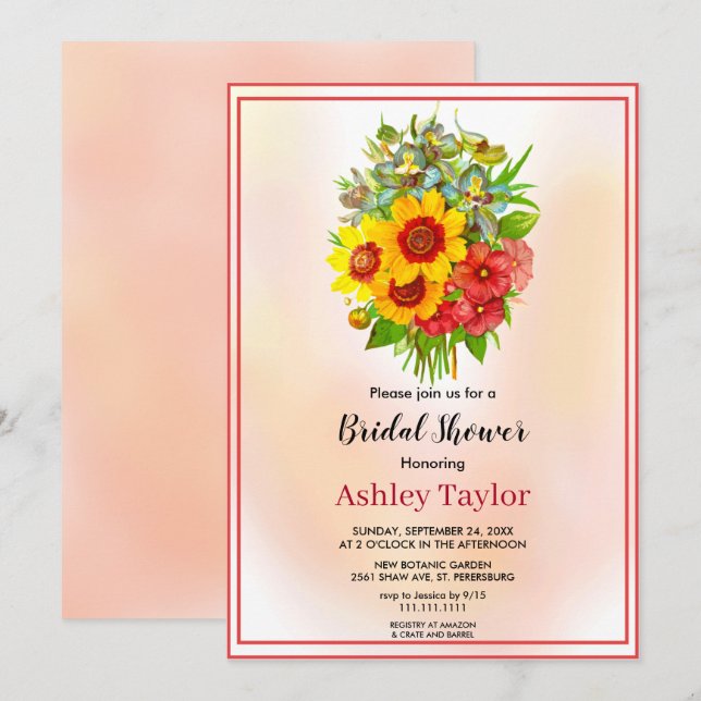 Convite Elegante boho floresce buquê floral (Frente/Verso)