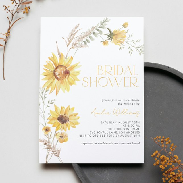 Convite Elegante Boho Girassol Chá de panela Botânico (Easily personalize this amazing fall bridal shower invite for the perfect rustic event!)