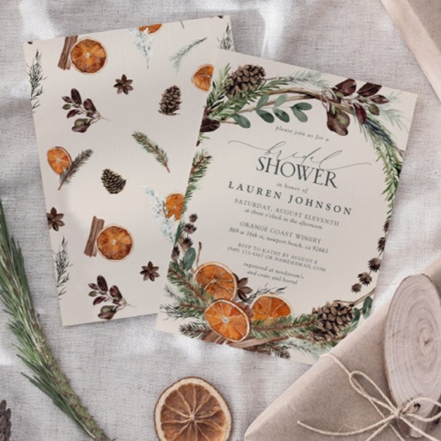 Convite Elegante Boho Greenery Citrus Fall Chá de panela (Bridal Shower Invitation!)