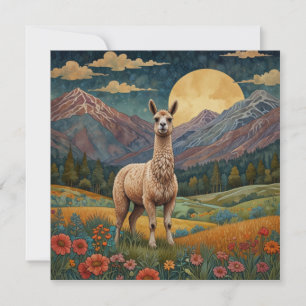 Convite Elegante boho lama alpaca paisagem de vintage