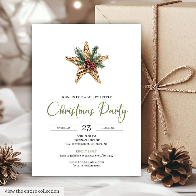 Convite Elegante Boho Natal Botânico Festivo Neutro  (Elegant Boho Neutral Botanical Festive Christmas Card)