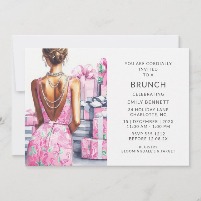Convite Elegante Boho Pink Brunch (Frente)