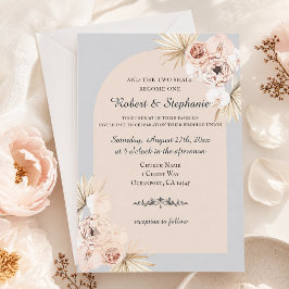 Convite Elegante Boho Primavera Peônia Casamento Cristão