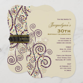 Convite Elegante Boho Purple Spirals Festa de aniversário
