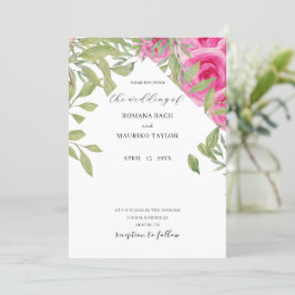 Convite Elegante Boho Rosa Rosas Molhadas Arte Aquarela