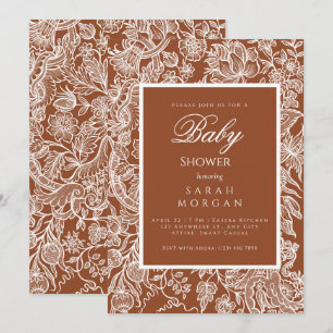 Convite Elegante Boho Terracotta Line Art Wildflower