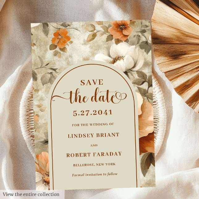 Convite Elegante Boho Terroso Marfim Oliva Salve A Data (Stylish Boho Earthy Ivory Olive Save The Date)