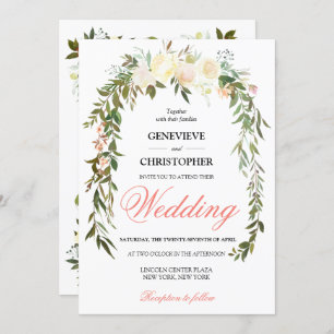 Convite Elegante Boho Watercolor Coral Floral