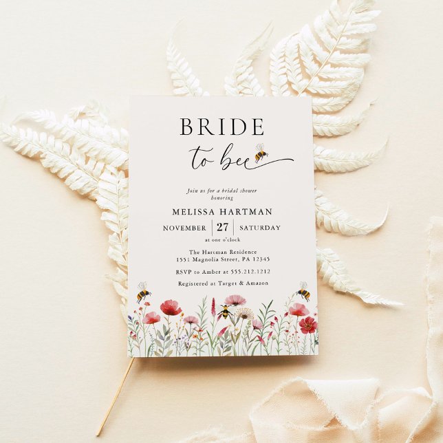 Convite Elegante Boho Wildflower Bride Para Chá de panela (Criador carregado)
