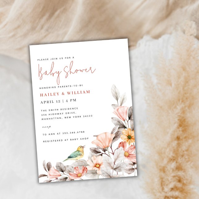 Convite Elegante Boho Wildflower Chá de fraldas (Elegant Boho Wildflower Baby Shower Invitation)