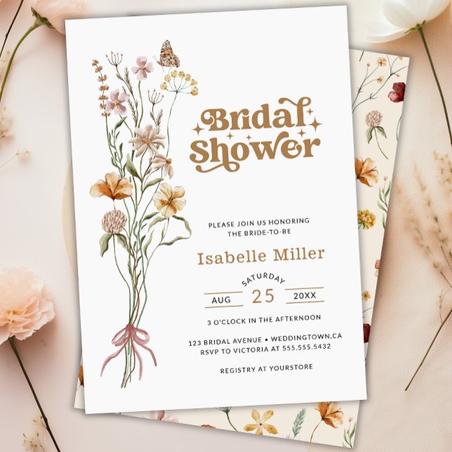 Convite Elegante Boho Wildflower Chá de panela (Elegant Boho Wildflower Floral Bridal Shower Invitation)