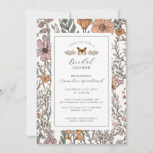 Convite Elegante Boho Wildflower Chá de panela