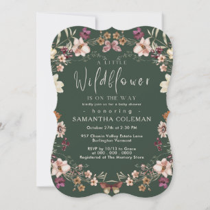 Convite Elegante Boho Wildflower Dark Chá de fraldas Verde