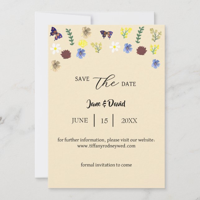 Convite Elegante Boho Wildflower Eggshell Save-The-Date (Frente)