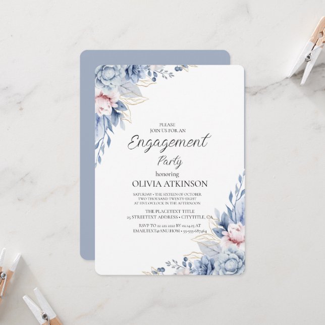 Convite Elegante Boho Wildflower festa de noivado (Frente/Verso In Situ)