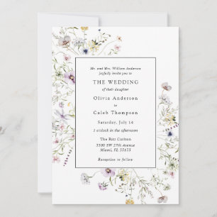 Convite Elegante Boho Wildflower Greenery Frame Wedding In