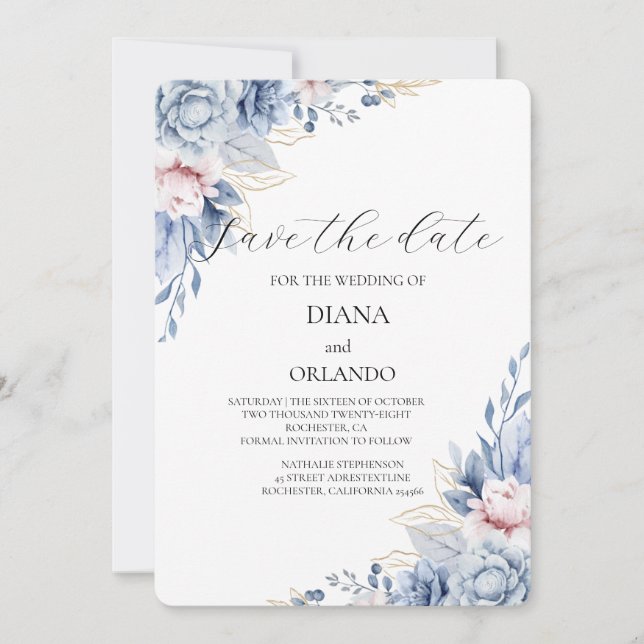 Convite Elegante Boho Wildflower salva a data (Frente)