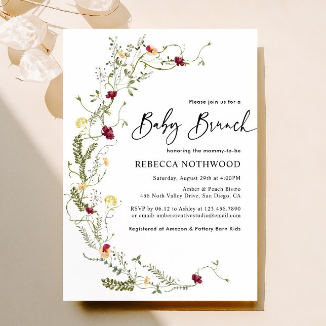 Convite Elegante Boho Wreath Wildflower Baby Brunch (Criador carregado)