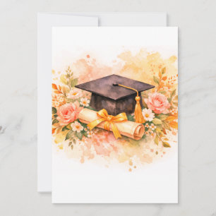 Convite Elegante Boina de Formatura com Desenho Floral