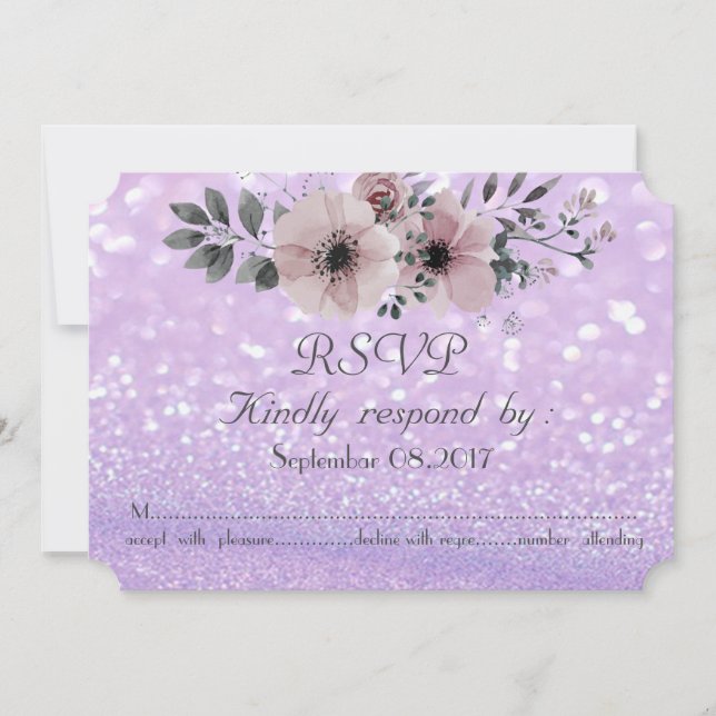 Convite Elegante Bokeh Floral Glitter RSVP (Frente)