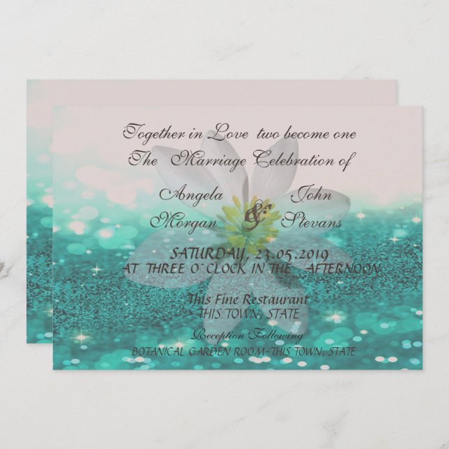 Convite Elegante Bokeh, Glittery, Daisy Weding Invitation (Frente/Verso)
