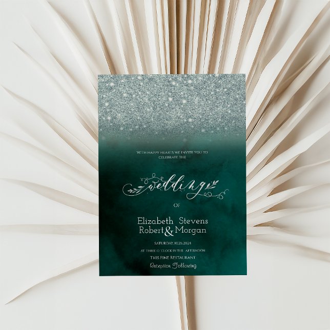 Convite Elegante Bokeh Verde com Brilho para Casamento (Criador carregado)