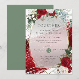 Convite Elegante Bold Crimson Floral e Paint Stroke