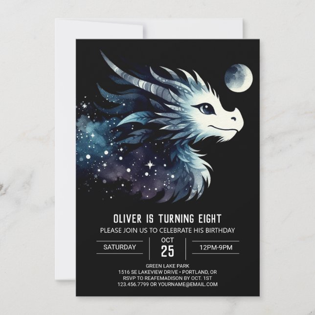 Convite Elegante Bold Dragon Birthday (Frente)