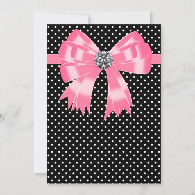 Convite Elegante Bolinhas Rosa e Preto (Frente)