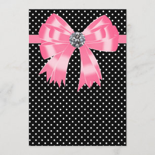 Convite Elegante Bolinhas Rosa e Preto