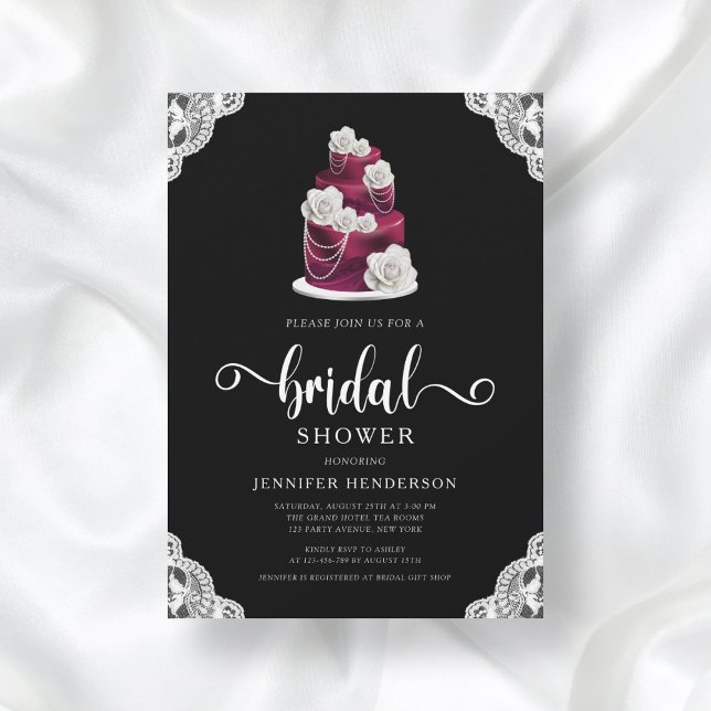 Convite Elegante Bolo de Casamento Preto Bridal Shower (Criador carregado)