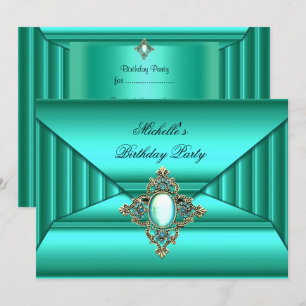 Convite Elegante Bolsa de Joia Teal Look Festa de Aniversá