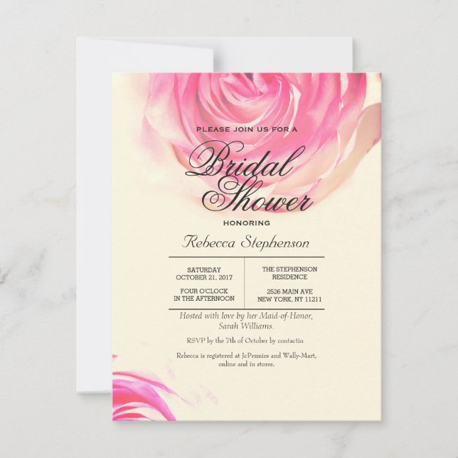 Convite Elegante Bonito Rosa Impressão (Frente)