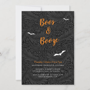 Convite Elegante Boos e Booze Black Floral Orange Hallowee