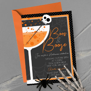 Convite Elegante Boos e Booze Festa Adulta do Halloween