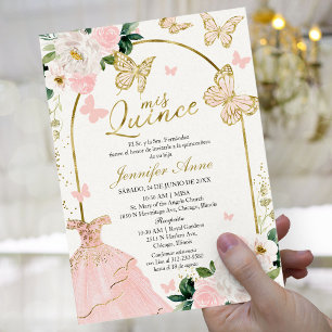 Convite Elegante Borboleta Beijo Espanhol Quinceañera  