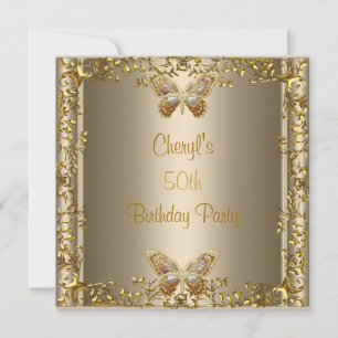 Convite Elegante Borboleta Bronze Dourado Aniversário de 5
