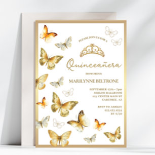 Convite Elegante Borboleta Dourada Quinceañera