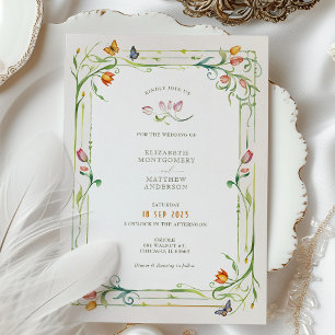 Convite Elegante Borboleta Floral Aquarela Casamento