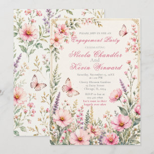 Convite Elegante Borboleta Floral de Noivado
