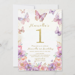 Convite Elegante Borboleta para Primeiro Aniversário em Aq