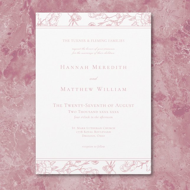 Convite Elegante Borda de Crista de Pássaro em Chinoiserie (Elegant Pink Chinoiserie Bird Crest Border Wedding Invitation)