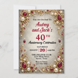 Convite Elegante Borda de Rubi 40º Aniversário