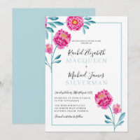 Elegante Borda Floral Rosa Moderno Turquesa Casame