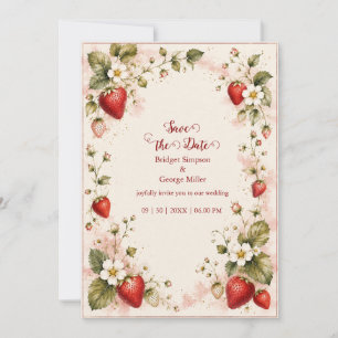 Convite Elegante bordadura floral de casamento com morango