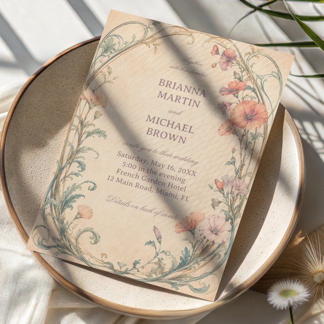 Convite Elegante Botânica Pastel Vintage (Criador carregado)