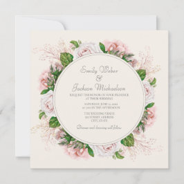 Convite Elegante Botânica Rosa Floral Rosas Creme Casament