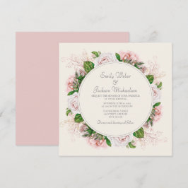 Convite Elegante Botânica Rosa Floral Rosas Creme Casament